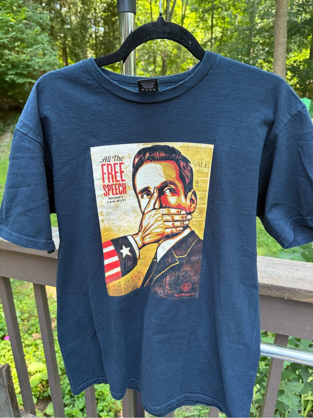 Obey Navy Blue Short-Sleeve Tee with 'Free Speech' Graphic